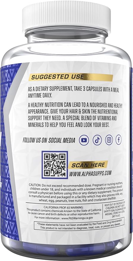 Hair, Skin, and Nails Supplement for Women - Vibrant HSN Health and Strength with Biotin, Collagen, and Vitamins to Support Hair Growth, Thickness, and Skin Radiance - 90 Capsules