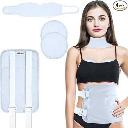 Castor Oil Pack Wrap Kit, 4 Pcs Organic Cotton, Adjustable Strap for Neck, Waist, Chest, Knee, Reusable, Washable - Detox, Constipation, Inflammation