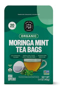 FGO Organic Moringa Mint Tea, 20 Count, Eco-Conscious Herbal Tea Bags, Resealable Bag, Caffeine Free, Packaging May Vary (Pack of 1)