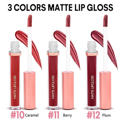 Matte Lip Gloss for Women,3 PCS Matte Liquid Gloss