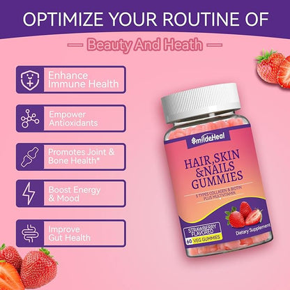 2 Pack Hair Skin and Nails Gummies with Biotin Collagen Vitamins for Women - Support Healthy Hair, Skin & Nails - 120 Count