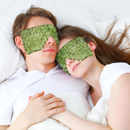 gemshan 3Pcs Jade Eye Mask and Scalp Massager Set Green Jade Stone Eye Mask Puffiness Esthetician Supplies Resin Gua Sha Comb for Scalp Stress Relief Deep Relaxation Gift