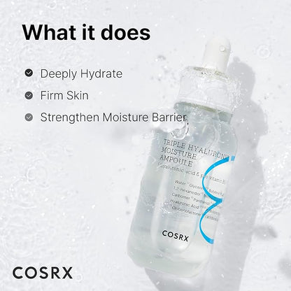 COSRX Hydrium Triple Hyaluronic Moisture Ampoule, 40ml / 1.35 fl.oz | Hyaluronic Acid Viscous Serum | Korean Skin Care, Animal Testing Free, Paraben Free
