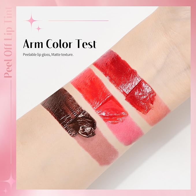 3 Colors Peel Off Lip Stain Set, Tattoo Magic Color Matte Nude Lip Gloss Lip Tint, Long Lasting Waterproof Liquid Lipstick Tinted Makeup, Nonstick Cup Lip Stain for Women Girls(02+03+06)