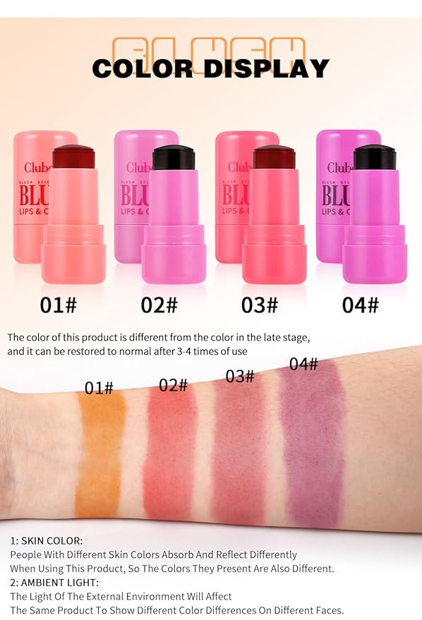 4 Color Milk Jelly Blush Stick, Cooling Water Cruelty Free.