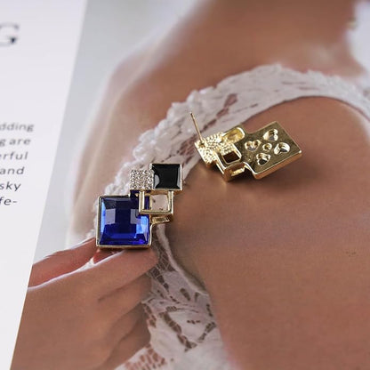 Vintage Crystal Square Drop Earrings Black