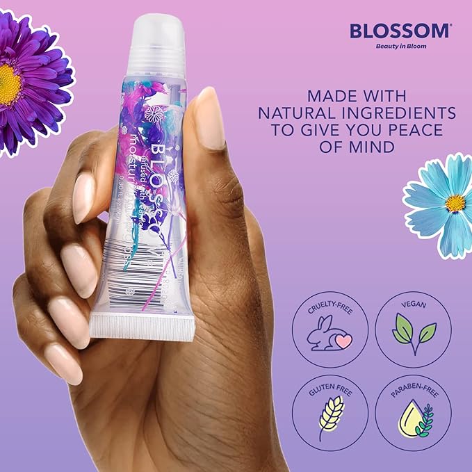 Blossom Scented Moisturizing Lip Gloss Tubes, Infused with Real Flowers, 0.3 fl. oz/9ml, Grape