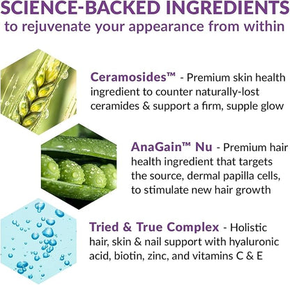 BioTrust Timeless Beauty Ceramide Booster – Hair & Skin Restoring Phytoceramides Supplement + Vitamin C, Vitamin E, Biotin, Zinc, Hyaluronic Acid – Potent Blend for Hair, Skin & Nails - 30 Capsules