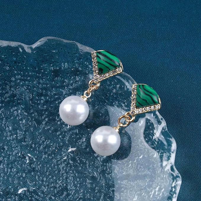 Vintage Cz Emerald Pearl Earrings Gold