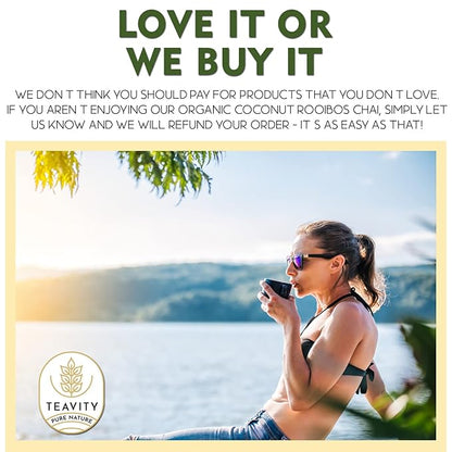 Coconut Rooibos Chai Tea Pods for Keurig - Organic Ginger Tea, Rooibos, Cinnamon, Cardamom, Coconut & Chai by Teavity (24 Tea Pods)