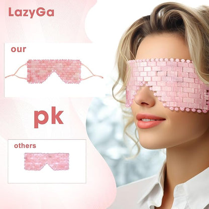 Jade Eye Mask & Rose Quartz Eye Mask - with Adjustable Strap for face 100% Natural Gemstone Jade Sleep Mask for Hot & Cold Anti Aging Therapy
