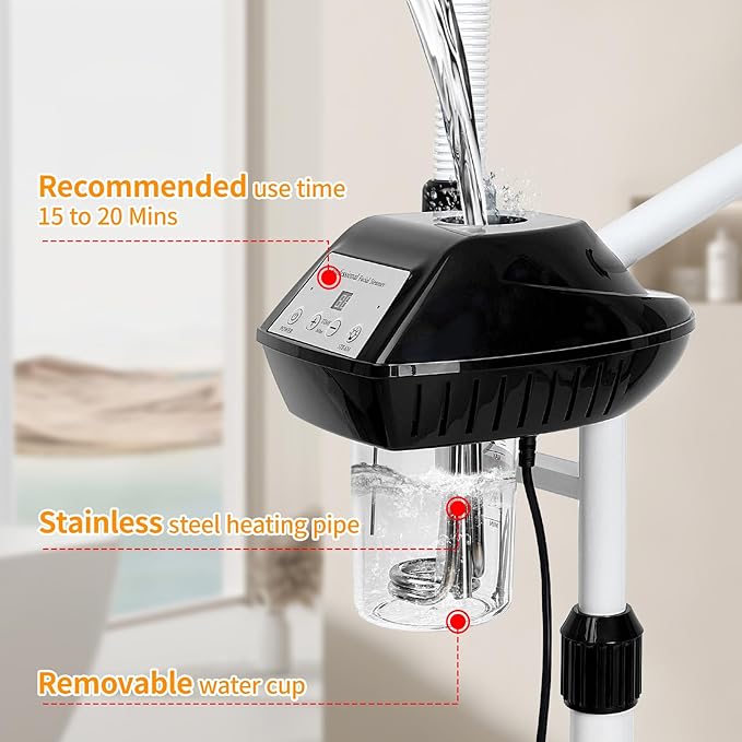 Professional Facial Steamer, 2 in 1 Facial Steamer on Wheels with 5X Magnifying Lamp, Ozone Facial Steamers Adjustable Height, Steamer for Facial for Salon, Spa and at Home Use