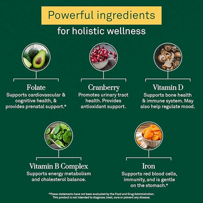 Women’s Multivitamin | Daily Supplement with Essential Vitamins, Minerals & Iron | Supports Immunity, Heart Health, Bone Health, Energy & Mood | Major Allergen - Free | 60 Tablets