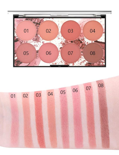 8 Color Blush Palette, Matte and Shimmer Powder, Skin Tone
