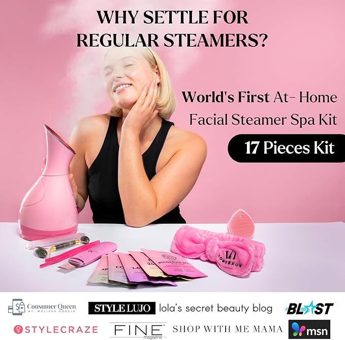 Facial Steamer Spa Kit with Complimentary 17 Skin Care Tools | Face Steamer for Facial Deep Cleaning with Towel Warmer & Humidifier Mode| Self Care Gifts for Women, Spa Gifts, Birthday Gifts for Women