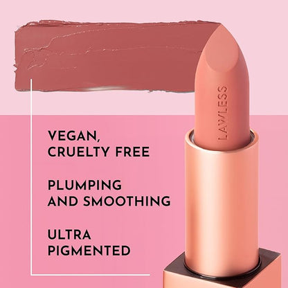 LAWLESS Forget the Filler Lip-Plumping Line-Smoothing Satin Cream Lipstick - Tropic - Natural Ingredients Smooth and Hydrate Lips for a Plumper, Fuller Look - 3.7g