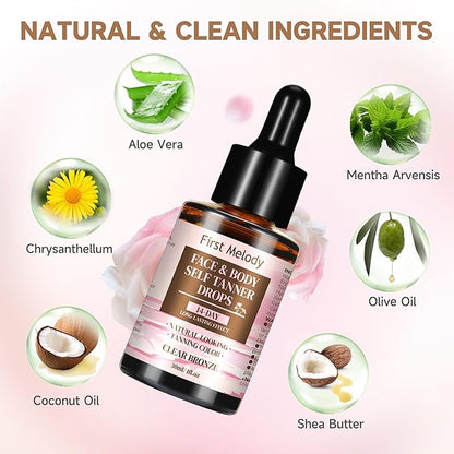 Face Tanning Drops to Add to Lotion,14 Day Long Lasting Effect Face Self Tanner Bronzing Drops, Natural Organic Ingredients, Quick Tan Drops, Self Tanning Drops for Face and Body