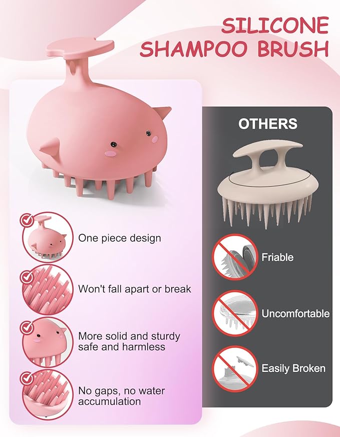 Scalp Massager Hair Growth Shampoo Brush, Silicone Scalp Scrubber Shower Scalp Brush for Hair, Head Massager Scalp Exfoliator for Dandruff Removal, Wet Dry Scalp Massage Tool for Hair Care, Pink