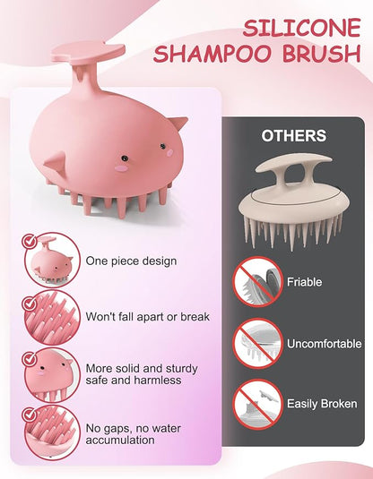 Scalp Massager Hair Growth Shampoo Brush, Silicone Scalp Scrubber Shower Scalp Brush for Hair, Head Massager Scalp Exfoliator for Dandruff Removal, Wet Dry Scalp Massage Tool for Hair Care, Pink