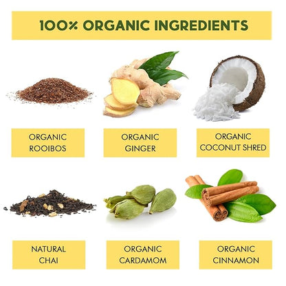 Coconut Rooibos Chai Tea Pods for Keurig - Organic Ginger Tea, Rooibos, Cinnamon, Cardamom, Coconut & Chai by Teavity (12 Tea Pods)