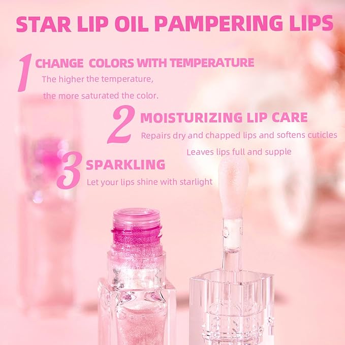 Magic Color Changing Lip Oil, Cosmetics Color Changing Lip Oil, Warm Change Hydrating Lip Gloss, Long Lasting Shimmery Lip Glow Oil, Moisturizing Non-sticky Fresh Texture Lip Oil (Set I, 2)