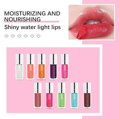 MAEPEOR Hydrating Lip Glow Oil 10 Colors Moisturizing Lip Oil Gloss Non-sticky Transparent Lip Gloss Long Lasting Nourishing Tinted Lip Balm with Big Brush Head (IColors 17)