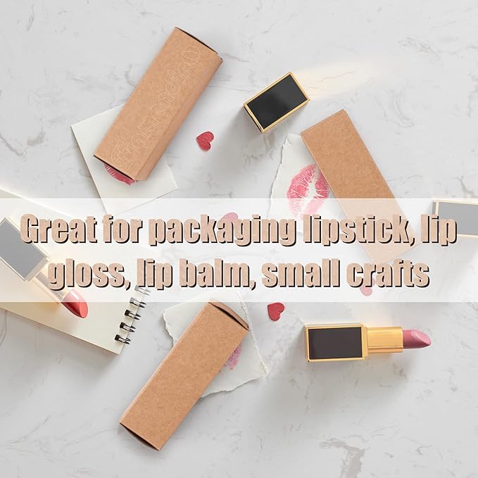 Framendino, 50 Pack Kraft Paper Lipstick Boxes Lip Gloss Boxes Rectangle Lipstick Bottle Boxes Reusable Lip Balm Packaging Cases Essential Oil Wrapping Box for DIY Lip Gloss Gift Packaging