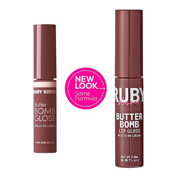 Ruby Kisses Lip Gloss Butter Bomb Gloss Non-Sticky Lip Gloss Vitamin E Natural Nude Lip Makeup - 7.8mL (0.26 US fl.oz) (Tantalize)