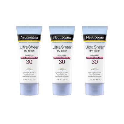Neutrogena Ultra Sheer Dry-Touch Water Resistant and Non-Greasy Sunscreen Lotion with Broad Spectrum SPF 30, 3 fl. oz (Pack of 3)
