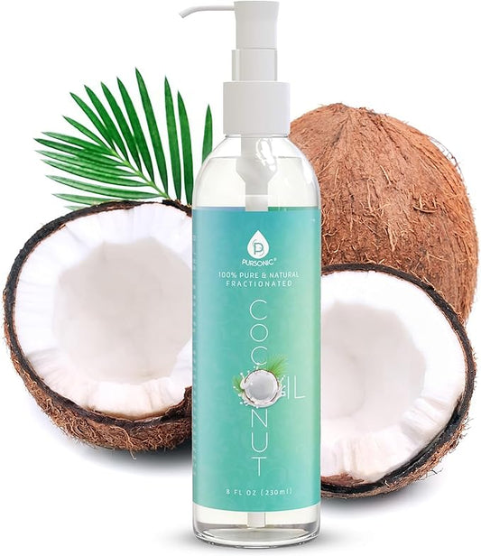 Pursonic Pure Unscented Fractionated Coconut Oil - 8 Oz Multipurpose Oil for Skin, Hair, Body Massage & Makeup Removal - Carrier Oil for Essential Oils and Aromatherapy