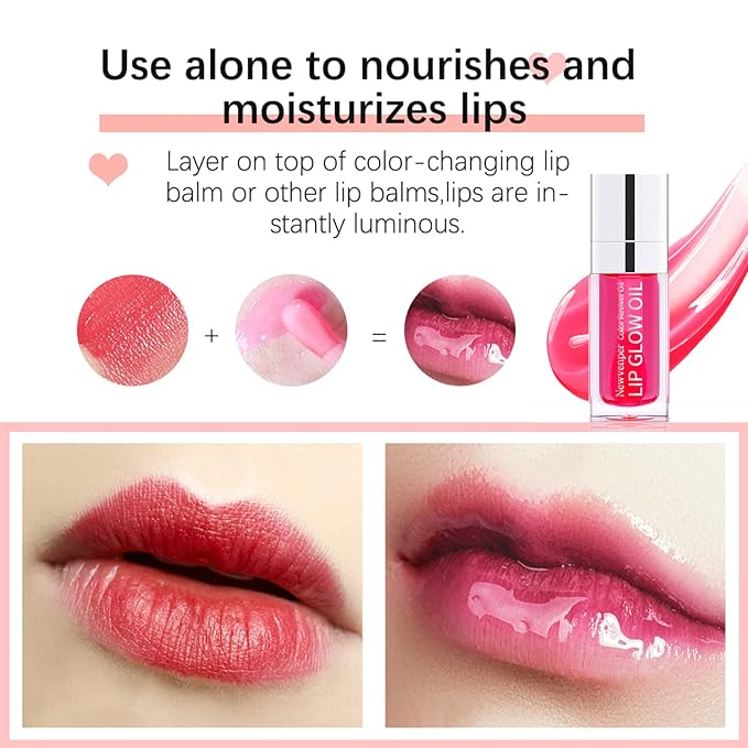 Hydrating Lip Glow Oil Long Lasting Plumping Lip Gloss Clear Lip Gloss Moisturizing Lip Oil Repairing Lip Lines and Prevents Dry Cracked for Lip Care and Dry Lips CHERRY