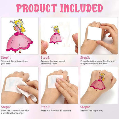 160PCS Peach Tattoo Sticker - Cartoon Princess Waterproof Girls