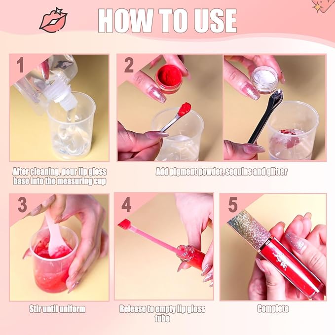 Jcoos Lip Gloss Making Kit Base 2Pcs, Transparent Gloss