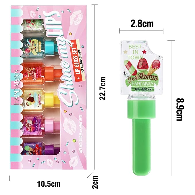 Girl's 6pc Fruity Flavored Lip Gloss Set, Long Girl's