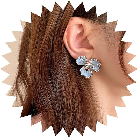 Unique Blue Flower Earrings Studs Vintage
