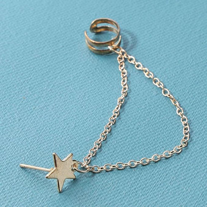 Boho Star Cartilage Chain Earrings Gold