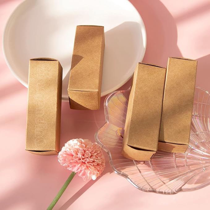 Framendino, 50 Pack Kraft Paper Lipstick Boxes Lip Gloss Boxes Rectangle Lipstick Bottle Boxes Reusable Lip Balm Packaging Cases Essential Oil Wrapping Box for DIY Lip Gloss Gift Packaging