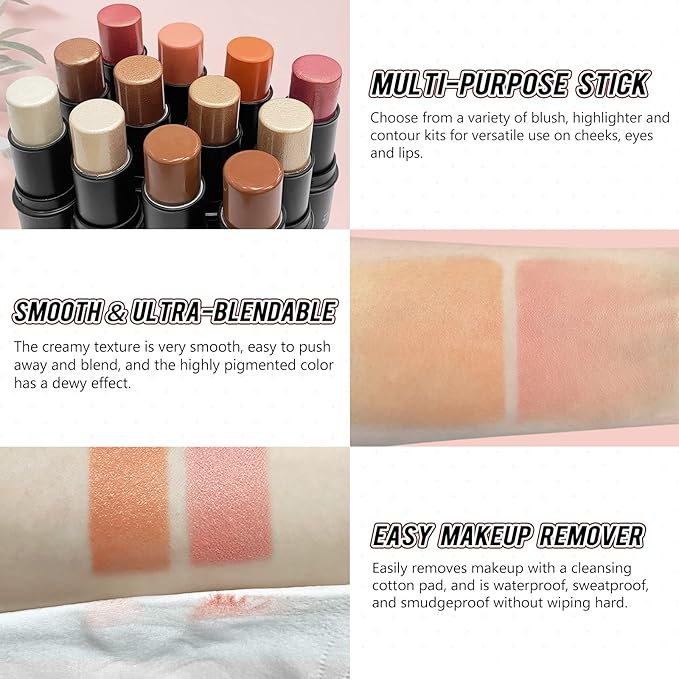 2 Pcs Cream Blush Stick Makeup Kit, Natural