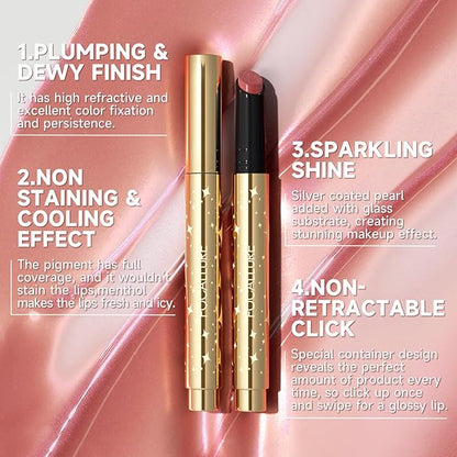 FOCALLURE Shimmer Lipstick,Moisturizing Plumping Lip Gloss,Shimmery Glossy Finish,Hydrating,Long Lasting,Non-Stick Cup Lip Makeup,High Shine for Plumper Looking Lips,Cinnamon