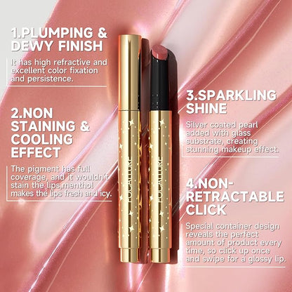 FOCALLURE Shimmer Lipstick,Moisturizing Plumping Lip Gloss,Shimmery Glossy Finish,Hydrating,Long Lasting,Non-Stick Cup Lip Makeup,High Shine for Plumper Looking Lips,Unicorn