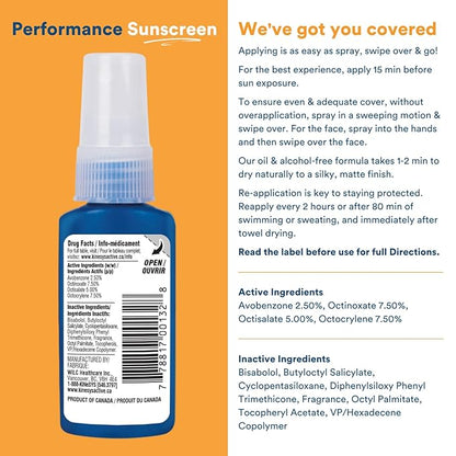 KINeSYS Lightly Mango Scented Clear Spray Sunscreen, SPF 30, Hypoallergenic, Broad Spectrum UVA/UVB protection for Face & Body; Alcohol, PABA & Oxybenzone FREE, Vegan, 170+ Sprays, 1 fl oz (Pack of 2)