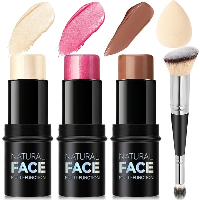 3Pcs Cream Contour Stick Makeup Kit, Shades with Finish (LIGHT)