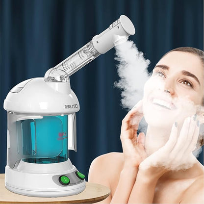 Facial Steamer - Ozone Steamer with 360° Rotatable Arm - 40 Min Steam Time - Humidifier - Unclogs Pores - Blackheads - Portable Facial Steamer for Personal Care Use at Home or Salon,White