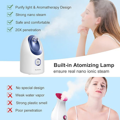 Newbealer Facial Steamer, Mini Aroma Face Steamer, Nano Ionic Hot Mist Face Humidifier for Facial Deep Cleaning, Home Sauna Spa Sprayer with 9 Pieces Acne Remover Kit (Blue, 160 ml)