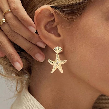 Vintage Starfish Dangle Earrings Starfish Drop Earrings Gold