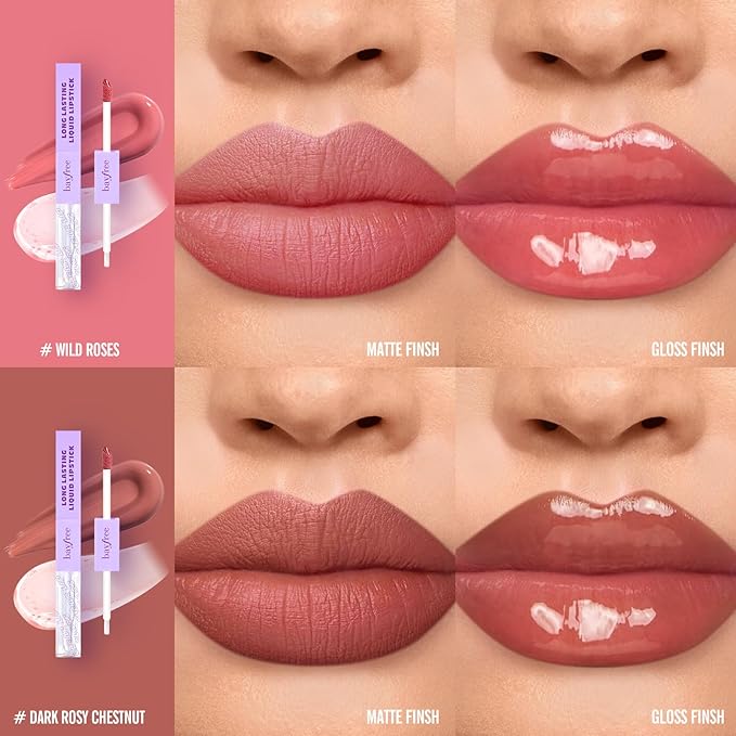 Long Lasting Liquid Lipstick with Clear Lip Gloss Set, High Pigment and Shine Lip Stain, Waterproof, Kiss-Proof, Up to 24H Wear, 0.1 Fl oz (Radiantly Rose)