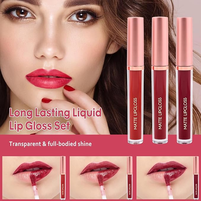 Matte Lip Gloss for Women,3 PCS Matte Liquid Gloss