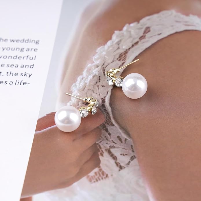 Vintage Rhinestone Pearl Drop Earrings Gold