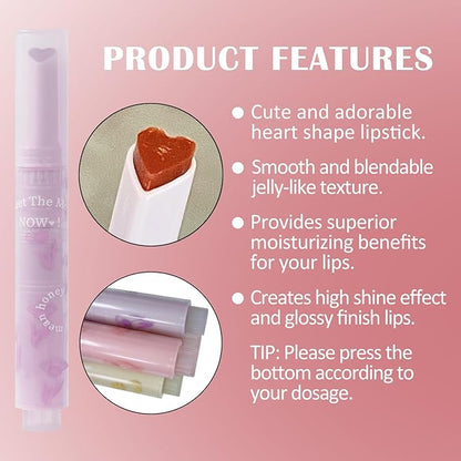 Jelly Lipstick, Tinted Lip Gloss Heart Shape Lip Glaze, Moisturizing and Hydrating Glossy Lip Gloss Lip Balm, High-shine Finish Lip Makeup Lip Pen for Nourished, Fuller-looking Lips (#03)