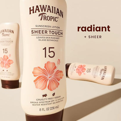 Hawaiian Tropic Sheer Touch Ultra Radiance Lotion Sunscreen SPF 15, 8oz | Hawaiian Tropic Sunscreen SPF 15, Sunblock, Broad Spectrum Sunscreen, Oxybenzone Free Sunscreen, Body Sunscreen, 8oz